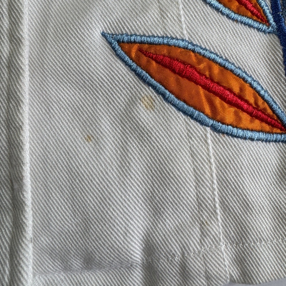Variations White Embroidered Denim Jacket Womens Large Floral‎ Applique Buttons - Picture 7 of 15